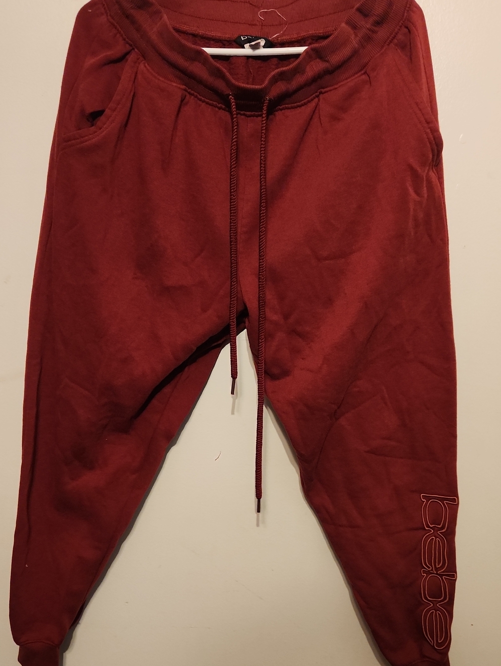 Women's Burgundy Jogger Pants with Drawstring Waist